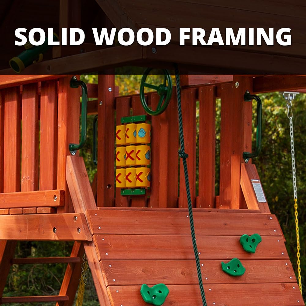 Gorilla Playsets 01-0013 Sun Palace II Wood Swing Set with Monkey Bars and Wood Roof, Amber