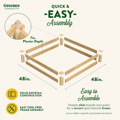 Greenes Fence Original Cedar Raised Garden Bed, 4' x 4' x 7" (3-Pack) - Made in USA with North American Cedar Greenes Fence
