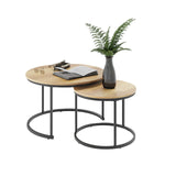 Smuxee Nesting Coffee Table Set of 2, 27.6" Round Coffee Table Wood Grain Top with Adjustable Non-Slip Feet, Industrial End Table Side Tables for Living Room Bedroom Balcony Yard Smuxee