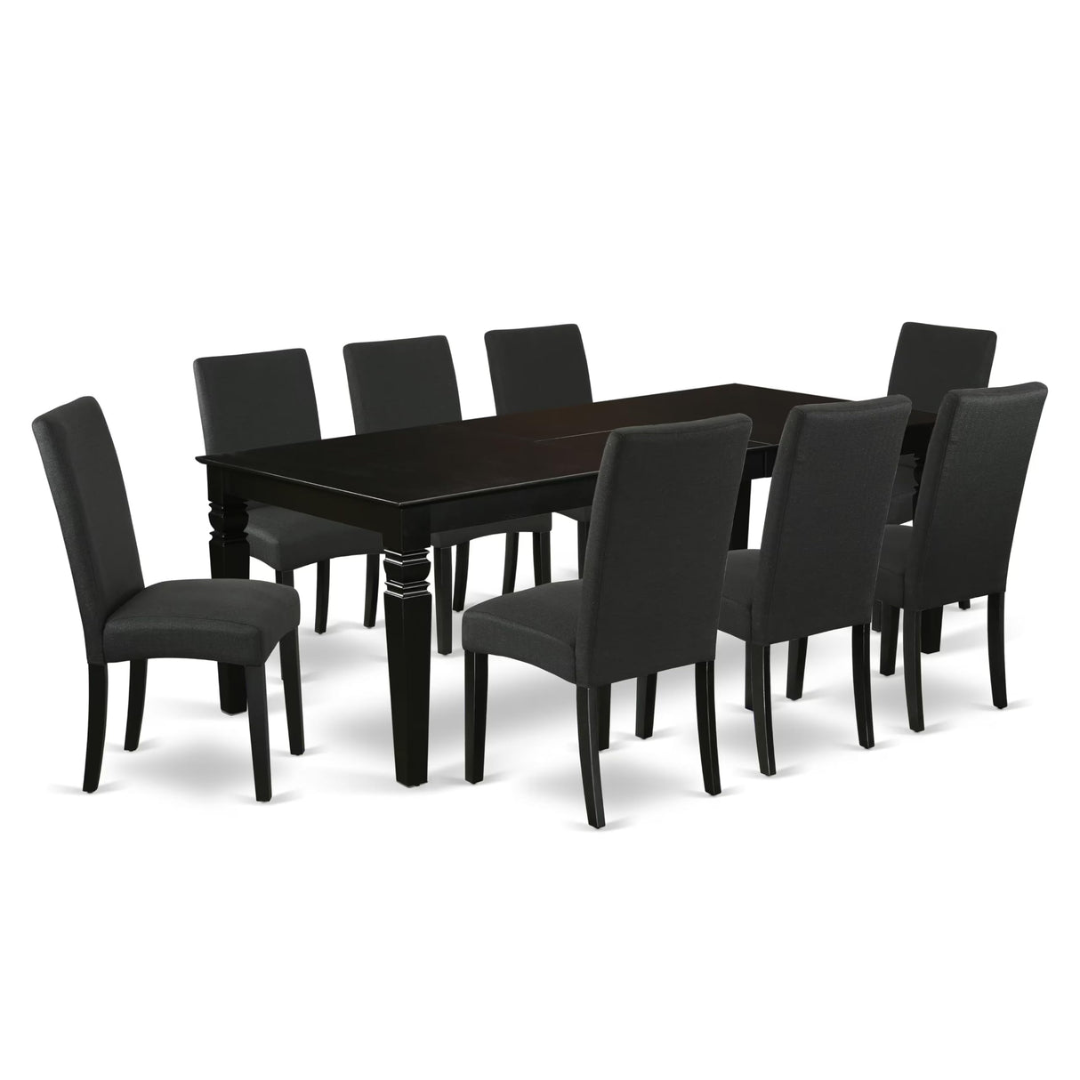 East West Furniture LGDR9-BLK-24 9 Piece Dining Room Set Includes a Rectangle Kitchen Table with Butterfly Leaf and 8 Black Color Linen Fabric Upholstered Chairs, 42x84 Inch, Black East West Furniture