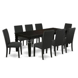 East West Furniture LGDR9-BLK-24 9 Piece Dining Room Set Includes a Rectangle Kitchen Table with Butterfly Leaf and 8 Black Color Linen Fabric Upholstered Chairs, 42x84 Inch, Black East West Furniture