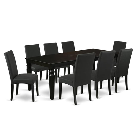 East West Furniture LGDR9-BLK-24 9 Piece Dining Room Set Includes a Rectangle Kitchen Table with Butterfly Leaf and 8 Black Color Linen Fabric Upholstered Chairs, 42x84 Inch, Black East West Furniture