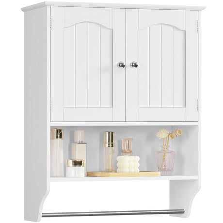 Iwell Bathroom Cabinet Wall Mounted with Towel Rack & Adjustable Shelf, Over The Toilet Storage Cabinet, Medicine Cabinet for Bathroom, White YSG005B Iwell