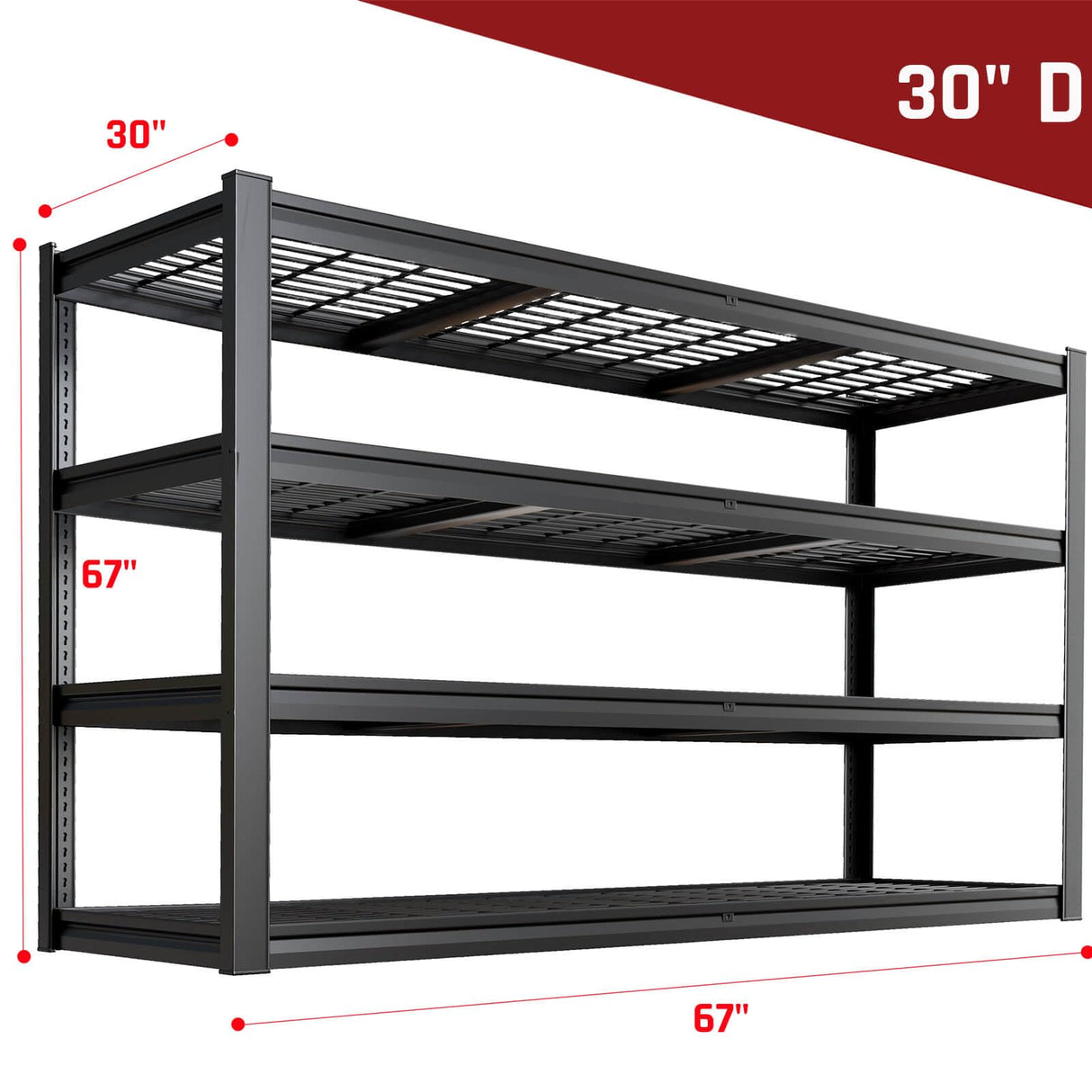 PMKES 67" Wide Garage Shelving Unit, 30" D Heavy Duty Garage Storage Shelves,3500 LBS Capacity, Industrial Adjustable Shelves for Basement,Kitchen,Warehouse PMKES
