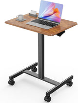 Sweetcrispy Mobile Small Standing Desk - Sit Stand Portable Rolling Laptop Desk with Lockable Wheels, Adjustable Height Computer Workstations, Brown Sweetcrispy