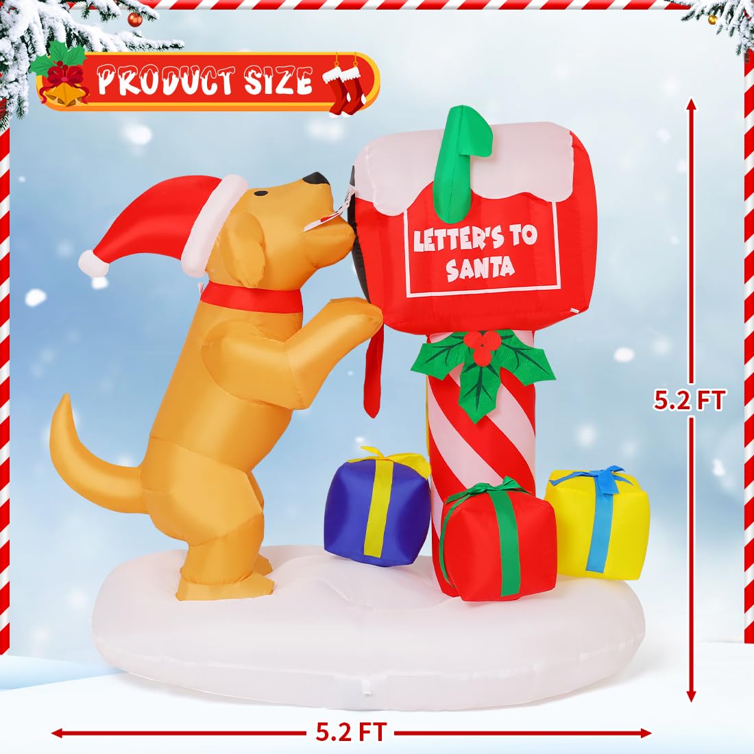 COMIN 5FT Christmas Inflatables Outdoor Decorations, Blow Up Dog and Newspaper Box Inflatable with Built-in LEDs for Christmas Indoor Outdoor Yard Lawn Garden Decorations COMIN