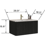 YSJZYBF 30" Bathroom Vanity Sink Combo Single Sink Wall Mounted Bathroom Cabinet with Ceramic Sink Modern Bathroom Sink Cabinet with Soft Close Drawers, Black YSJZYBF
