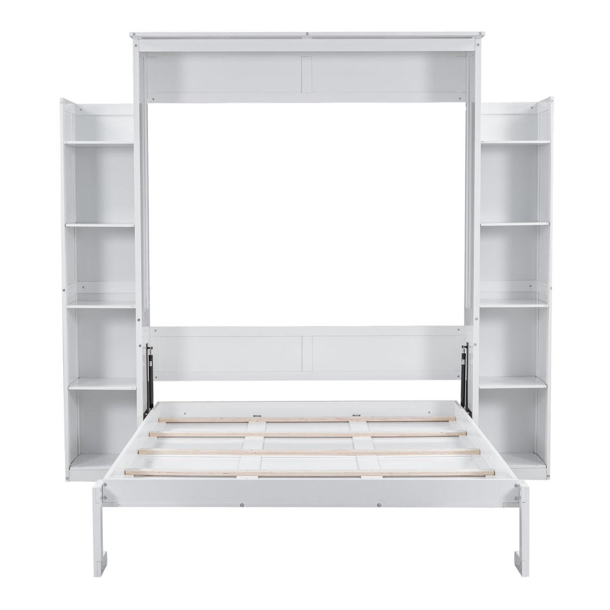 Harper & Bright Designs Queen Size Murphy Bed, Wooden Wall Bed with Shelves and LED Lights, White Harper & Bright Designs