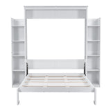 Harper & Bright Designs Queen Size Murphy Bed, Wooden Wall Bed with Shelves and LED Lights, White Harper & Bright Designs
