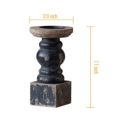 Wooden Black Candle Holder, Decorative Candle Holders for Table, Rustic Pillar Candle Holder, Table Centerpieces for Dining Room, Shabby Chic Candlestick, Home Decor (3.9" x 3.9" x 7.1") - WoodArtSupply