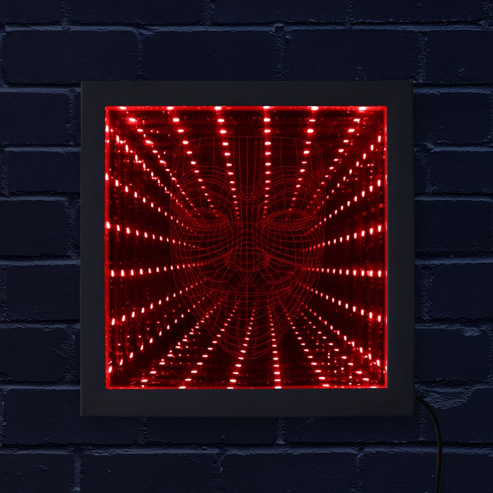 The Geeky Days Anonymous Guy Fawkes Mask 3D Stunning Optical Illusion Wood Frame V for Vendetta LED RGB Infinity Mirror Never Ending Tunnel Light The Geeky Days