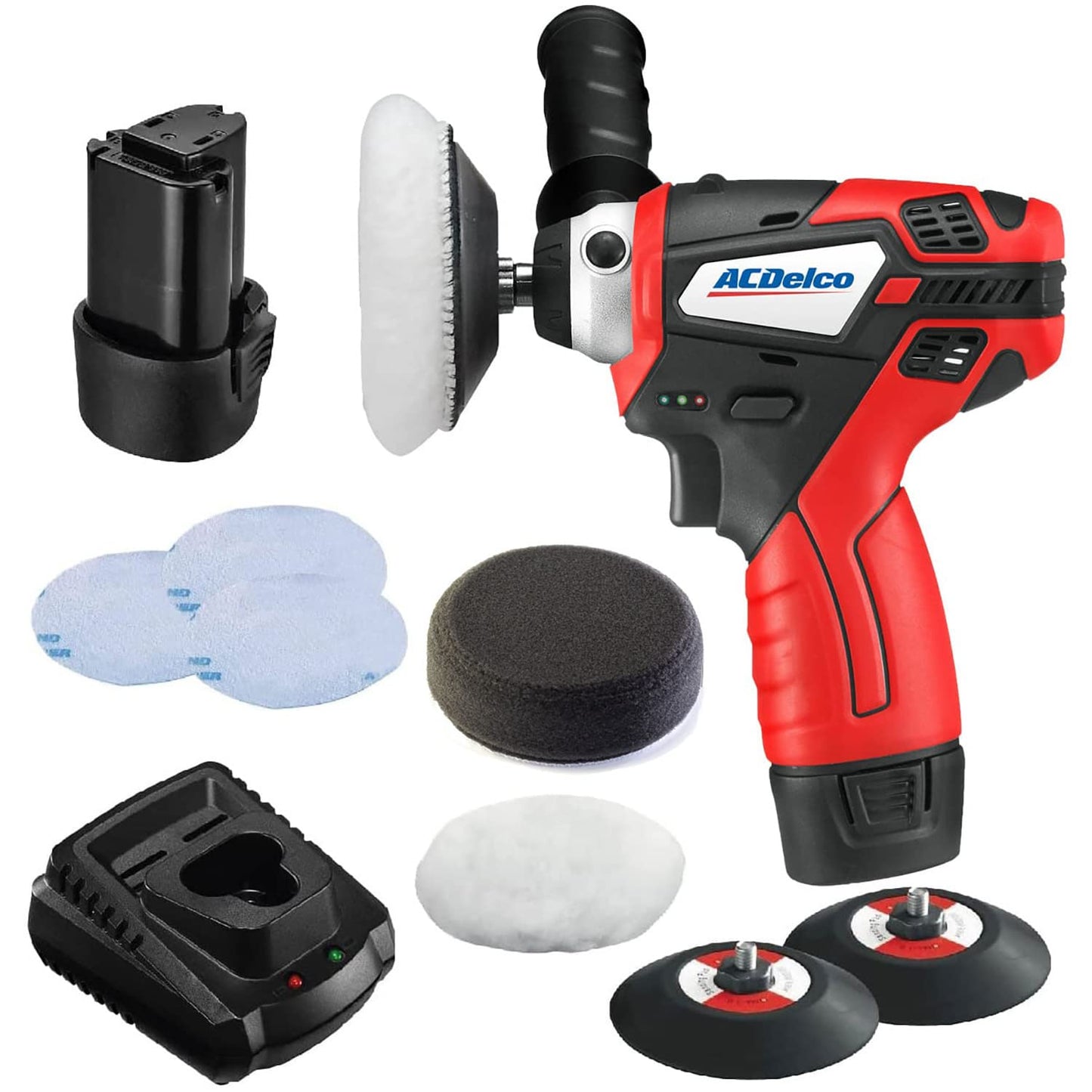 ACDelco G12 Series 12V Cordless 3" Mini Polisher Tool Set with 2 Li-ion Batteries, Charger, and Accessory Kit, ARS1212 - WoodArtSupply