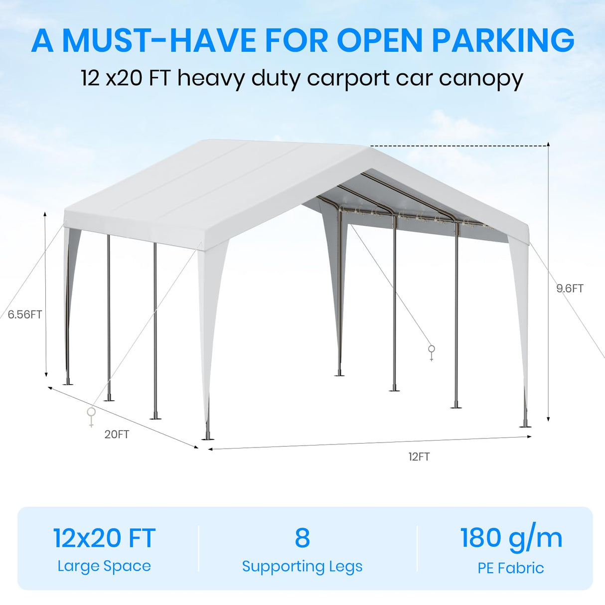 Galvanized Frame Carport Canopy (White-Without Sidewalls, 10 * 20FT) BUPPLEE