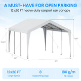 Galvanized Frame Carport Canopy (White-Without Sidewalls, 10 * 20FT) BUPPLEE