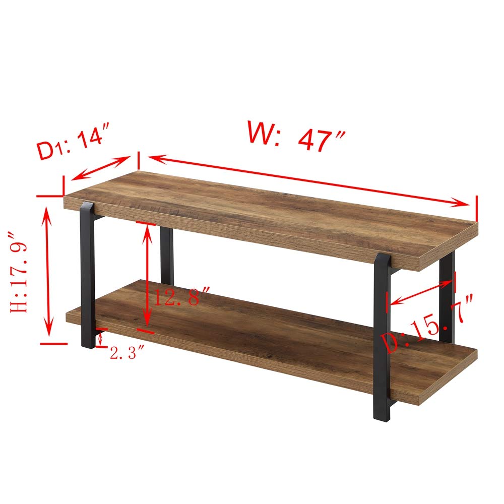 FOLUBAN Entryway Bench, Industrial Shoe Bench for Living Room, Rustic Indoor Shoe Storage Bench Seat, Easy Assembly, Oak 47 inch - WoodArtSupply