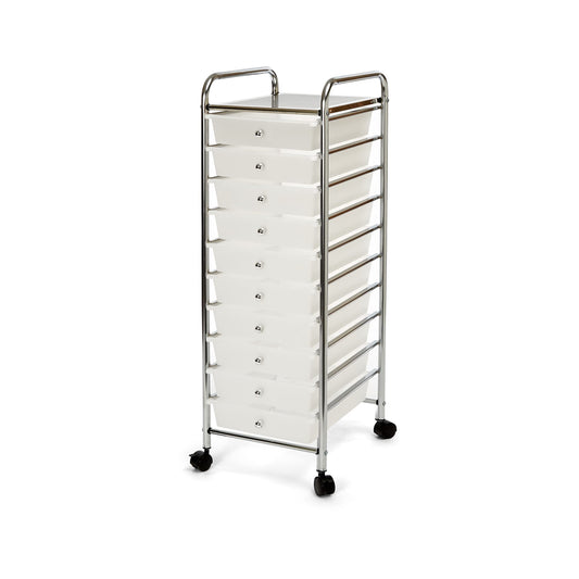 Seville Classics Rolling Utility Organizer Storage Cart, for Home Office, School, Classroom, Scrapbook, Hobby, Craft, 10 Drawer, Frost White - WoodArtSupply