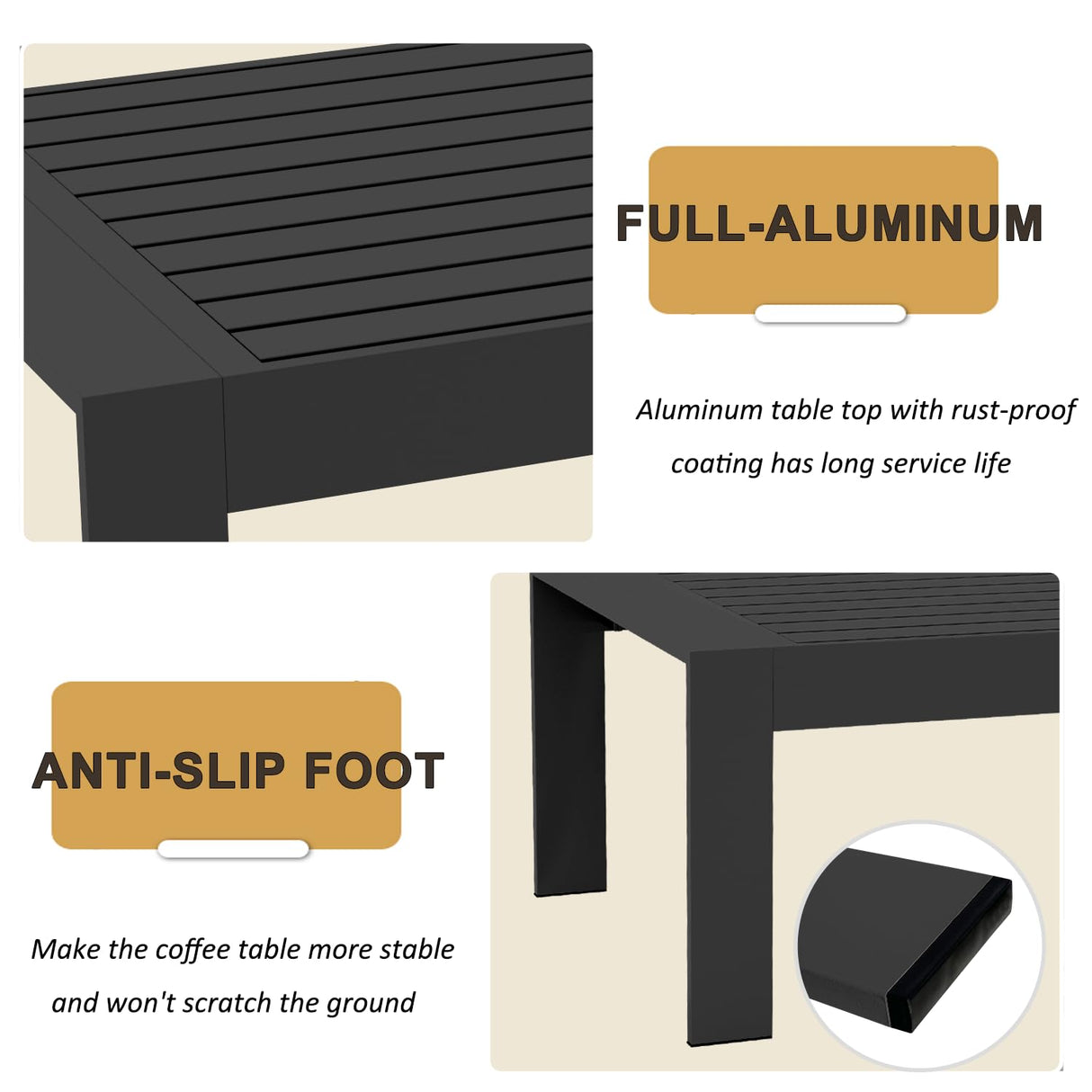 LayinSun Outdoor Aluminum Furniture Set, 5 Pieces Patio Sectional Conversation Chat Sofa Modern Seating Set with Coffee Table LayinSun