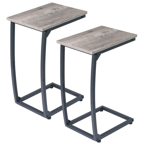 LAKEMID C Shaped End Table Set of 2, Side Table for Couch, Small Sofa Table with Metal Frame, Couch Table for Small Spaces, TV Tray Table for Living Room Bedroom (Grey) LAKEMID