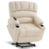 MCombo Power Lift Recliner Chair Sofa with Massage and Heat for Big Elderly People, Cup Holders, USB Ports, Side Pockets, Faux Leather R7096 (Medium-Wide, Cream White) MCombo