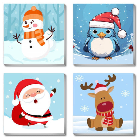 Canrichshop 4 Pack Framed Paint by Numbers Kit for Kids,Christmas Painting Kits for Kids Ages 4-8,Easy Paint by Number Kid Paint for Beginner,DIY Acrylic Oil Painting Kit for Wall Decor(8X8inch) Canrichshop