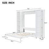 Foldable Hidden Queen Murphy Bed Cabinet with Storage Bookshelf Bookcase, Wood White Murphy Wall Bed with Storage Shelves for Adults (White) MERITLINE