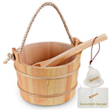 Bestnewie Sauna Bucket with Ladle Handmade Wooden Sauna Bucket Sauna Spa Accessory - 5 Liter (1.3 Gallon) Sauna Bucket with Felt Sauna Hat and Sauna Seat Pad Bestnewie