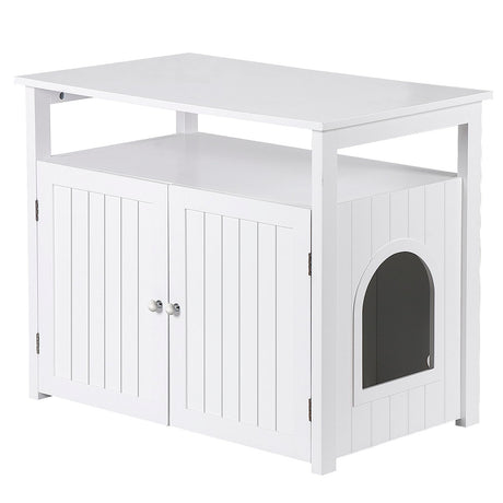 Cat Litter Box Enclosure with Storage Shelf Hidden Litter Box Furniture Indoor Cat Washroom Wooden Cat House Table Nightstand Pet Republic