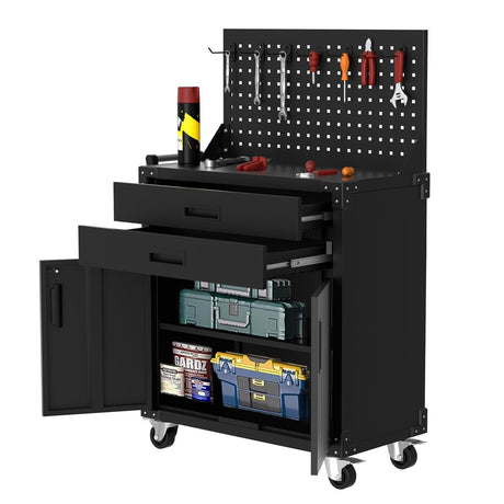 EcoSummer 35" Heavy-Duty Steel Rolling Tool Cabinet with 2 Deep Drawers & Locking Casters, Adjustable Shelves, Built-in Pegboard, Garage, Workshop, Warehouse Storage Organizer, Mobile Workbench EcoSummer