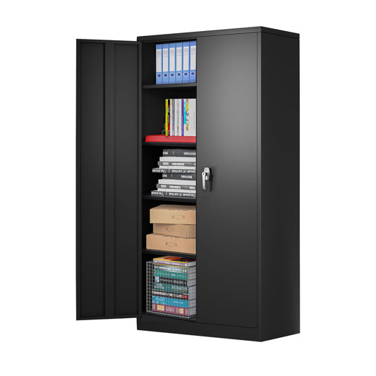 Reemoon Metal Storage Cabinet with Locking Doors and Adjustable Shelves, 72" Tall Steel Storage Cabinet for Home Office, Black - WoodArtSupply