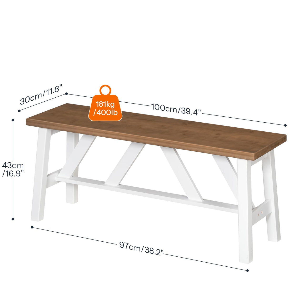 HOOBRO Bamboo Dining Bench, 39.4 inch Farmhouse Kitchen Table Bench, Solid Bamboo Dining Room Bench for Kitchen, Living Room, Bedroom, Hallway, Sturdy and Stable, Walnut and White WH17CD01 HOOBRO