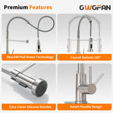 OWOFAN Kitchen Faucet with Pull Down Sprayer Brushed Nickel Stainless Steel Single Handle Pull Out Spring Sink Faucets 1 Hole Or 3 Hole Dual Function for Farmhouse Camper Laundry Utility Rv Wet Bar OWOFAN