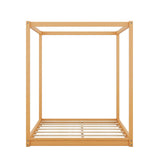 Queen Size Canopy Bed Frame, Wood Floor Canopy Bed Frame, Four Poster Canopy Platform Bed with Wooden Slats Support for Adults, Solid Wood 4-Poster Bed, Wood Floor Bed Frame with 4 Posters, Natural MaiDeHaoo