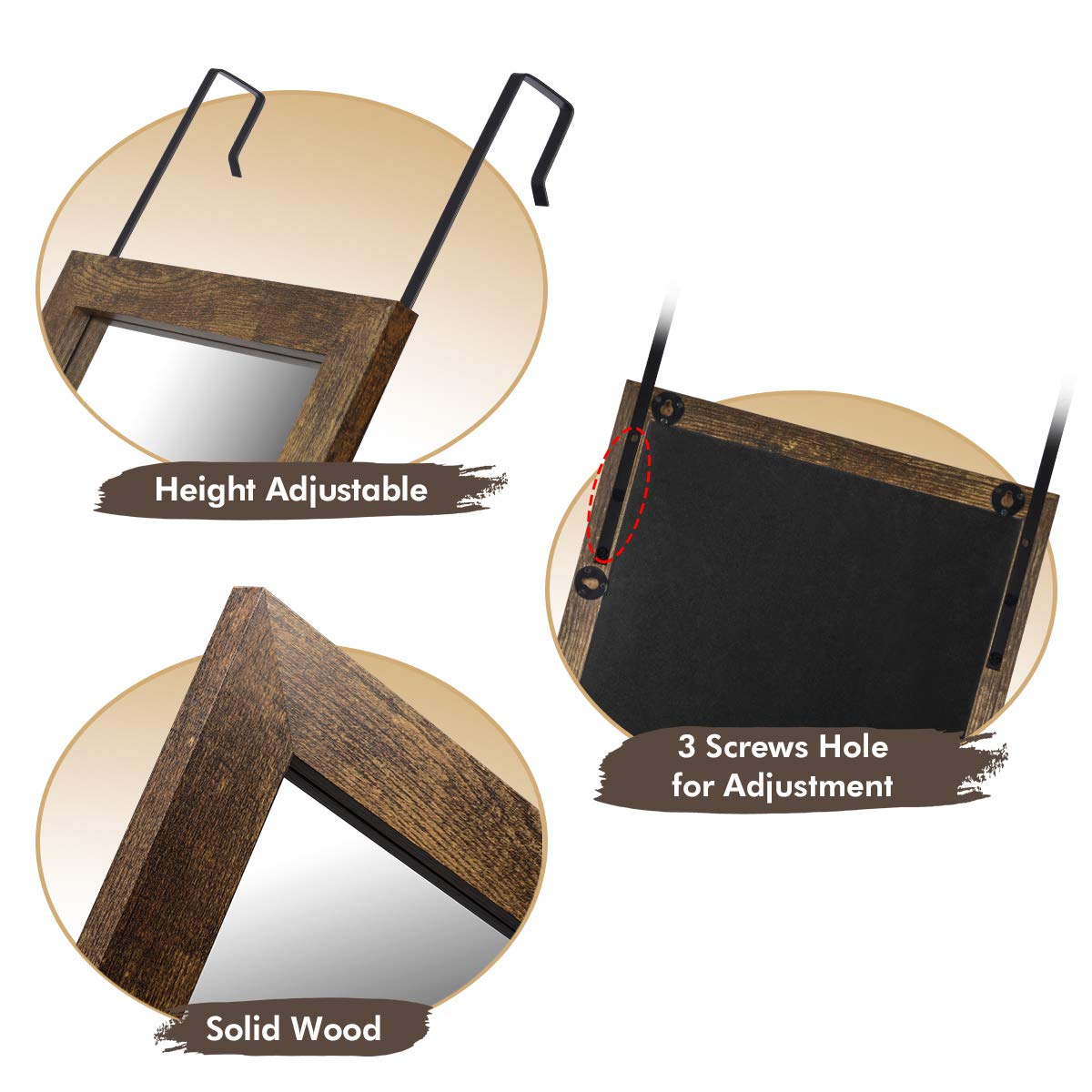 Sunix Wood Full Length Mirror, 48" x 14" Wall Mirror with Wood Frame, Full Length Door Mirror, Hanging Mirror Body Mirror for Bedroom, Rustic Frame Sunix