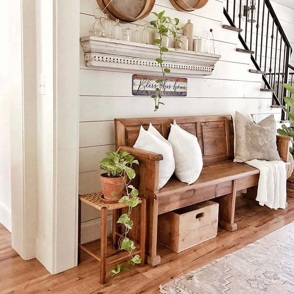 Farmhouse Family Wall Decor Rustic Wood Hanging Wall Art - Bless This Home And All Who Enter - Family Signs for Home Decor Inspirational Quotes for Hallway, Kitchen, Living Room 16"x5" SAC SMARTEN ARTS