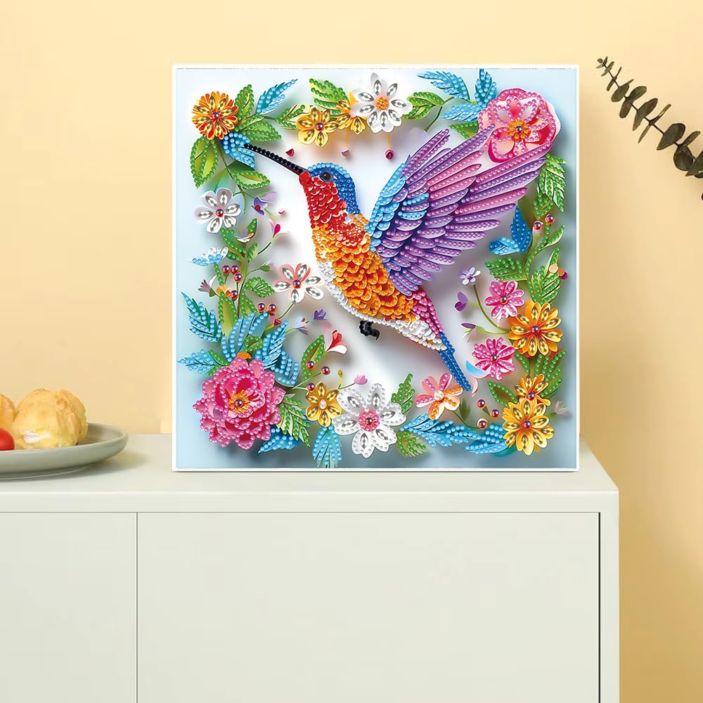 Hummingbird Special Shape Diamond Art Kits for Beginners,5D Small Diamond Painting Kits for Adults DIY Flowers Diamonds Dots Painting with Crystals Rhinestones Gem Art and Crafts 11.8 X 11.8inch Paintcolor