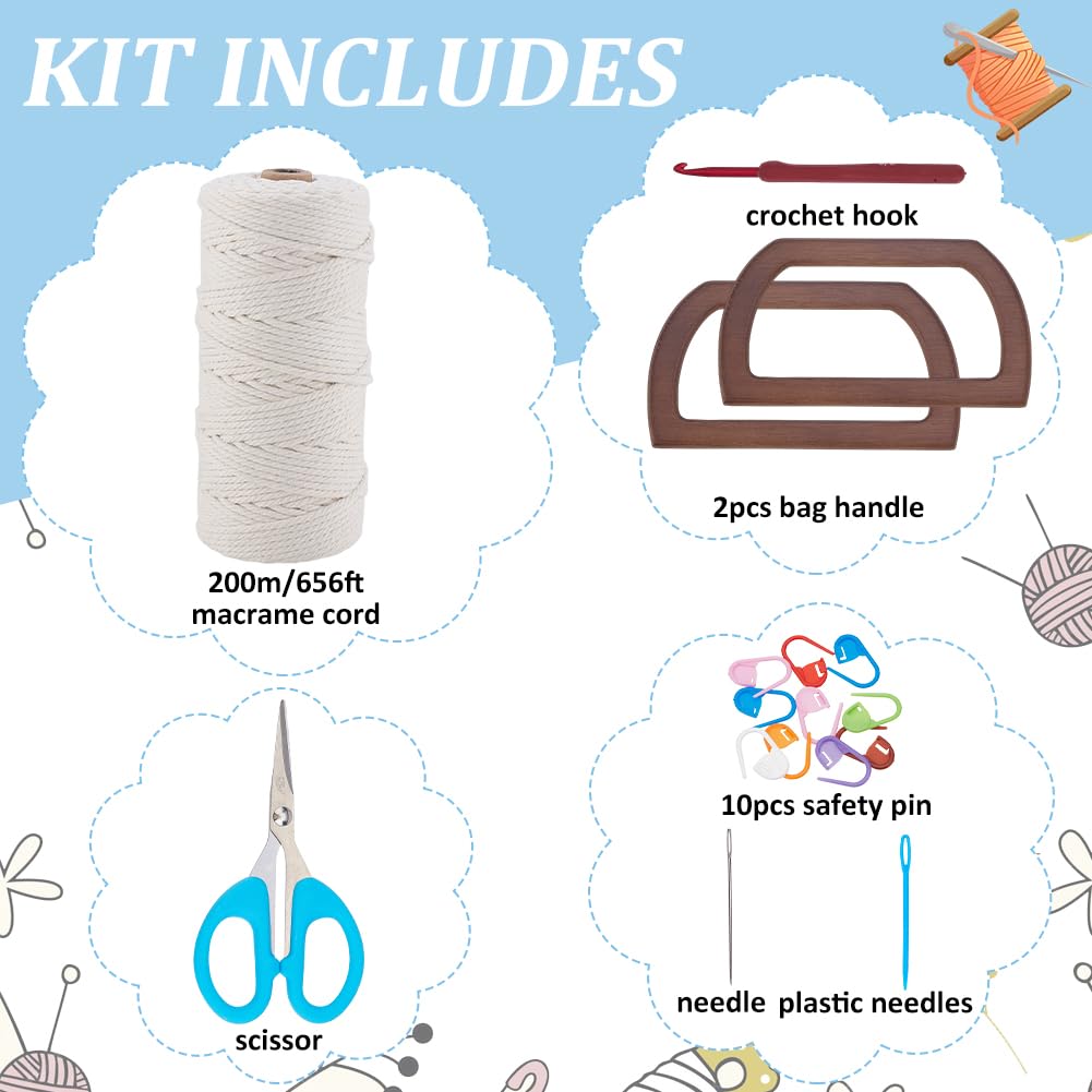 BEUNITONE DIY Macrame Shell Bag Kit for Beginners Purse Making Kit for Women DIY Handmade Beach Bag DIY Kit for Starter Macrame Tote Bag Kit with D Shaped Bag Handles with Step-by-Step Instructions BEUNITONE