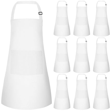Bouiexye 10 Pack Kids Apron Adjustable Children Apron with 2 Pockets Children Chef Painting Aprons for Cooking Baking Painting Crafts Making (White) Bouiexye