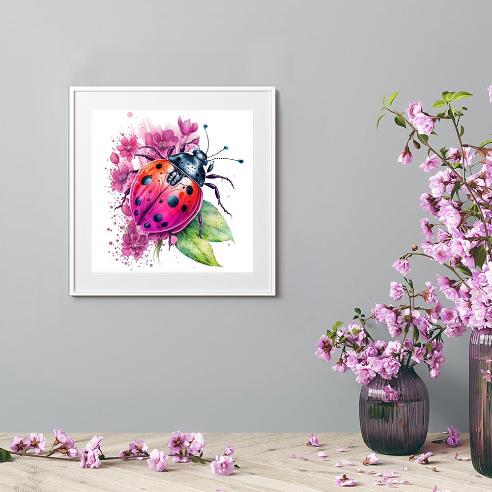 PFFNGPEN Diamond Painting Kits for Adults, 5D DIY Ladybug Diamond Art Kits for Beginners, Full Drill Round Diamond Art for Home Wall Decor, Flower, 12x12 inch PFFNGPEN