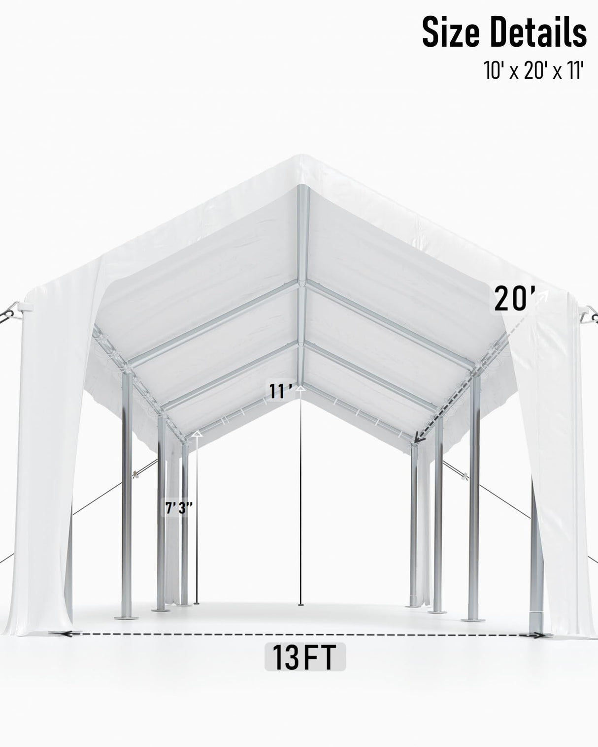 GarveeLife 20'x 10'x 11' Windproof Carport Top Replacement Cover Grey Heavy-Duty Garage Top Tent Shelter Tarp Waterproof & UV Protected (Top Cover ONLY, Frame Not Included) White GarveeLife