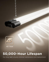 Sunco 12 Pack Linkable LED Utility Shop Light, 4500 LM, 5000K Daylight, 4 FT, 48 Inch Integrated Fixture for Garage, 40W Equivalent 150W, Surface + Suspension Mount, Black Sunco Lighting