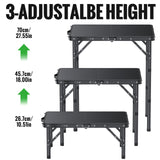 GARLLEN 2ft Folding Camping Table, 3 Adjustable Height Lightweight Picnic Table, Portable Aluminum Grill Table (22.8" L x 15.7" W) for Outdoor, Camping, BBQ, Black GARLLEN