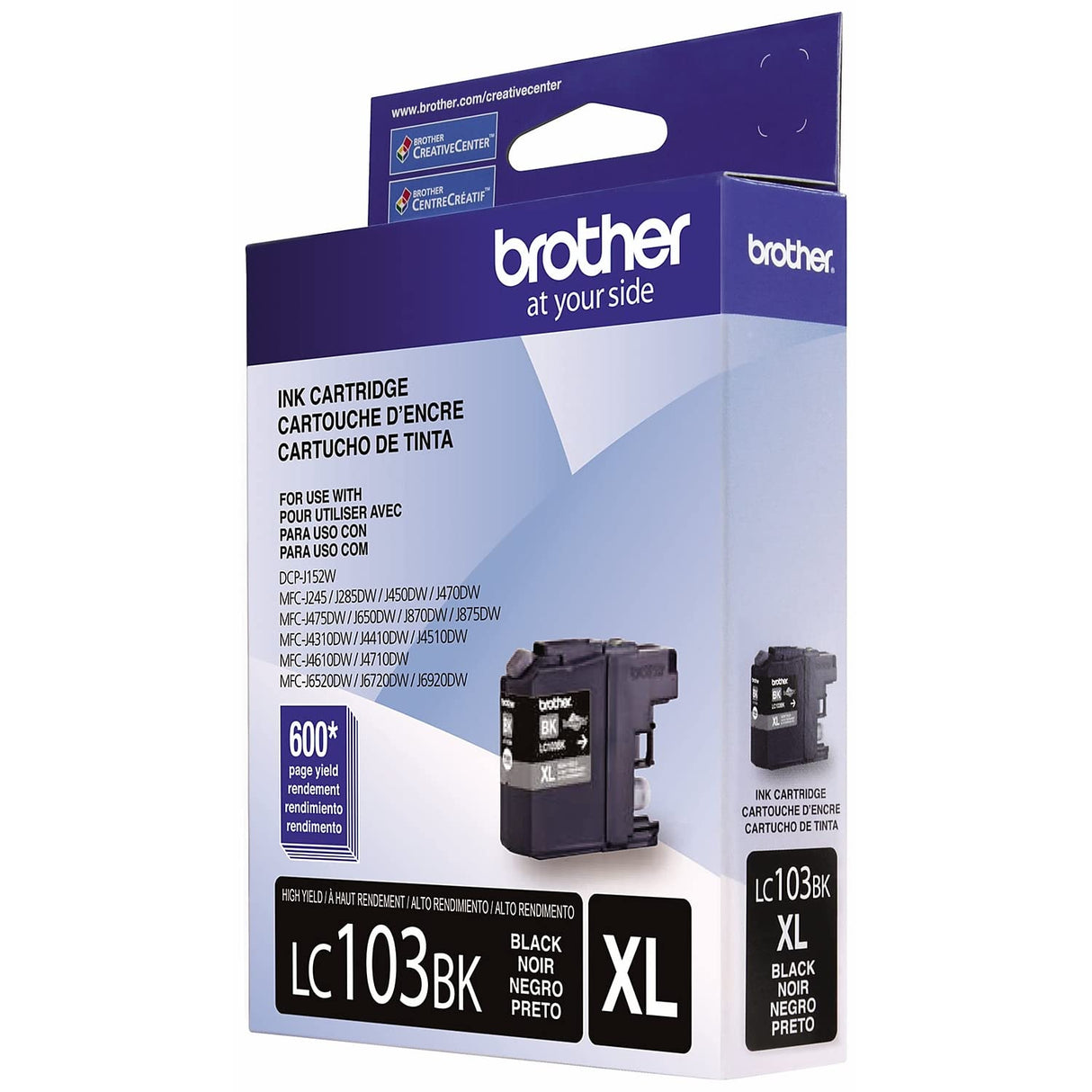 Brother Genuine High Yield Black -Ink -Cartridge, LC103BK, Replacement Black -Ink, Page Yield Up To 600 Pages, Amazon Dash Replenishment -Cartridge, LC103, 1 OEM -Cartridge Brother