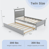 Giantex Trundle Bed Twin, Wood Day Bed Frame with Headboard & Footboard, Wooden Slats Support, Pull Out Bed, Twin Bed with Trundle for Kids Teens Adults, Grey Giantex