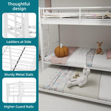 NeoTechEra Heavy-Duty Twin Over Twin Bunk Bed with Trundle - Convertible Adult Bunk Bed Frame, Full-Length Guardrail & Secure Ladder - No Box Spring, Space-Saving Platform Bed for Home/Dorm NeoTechEra