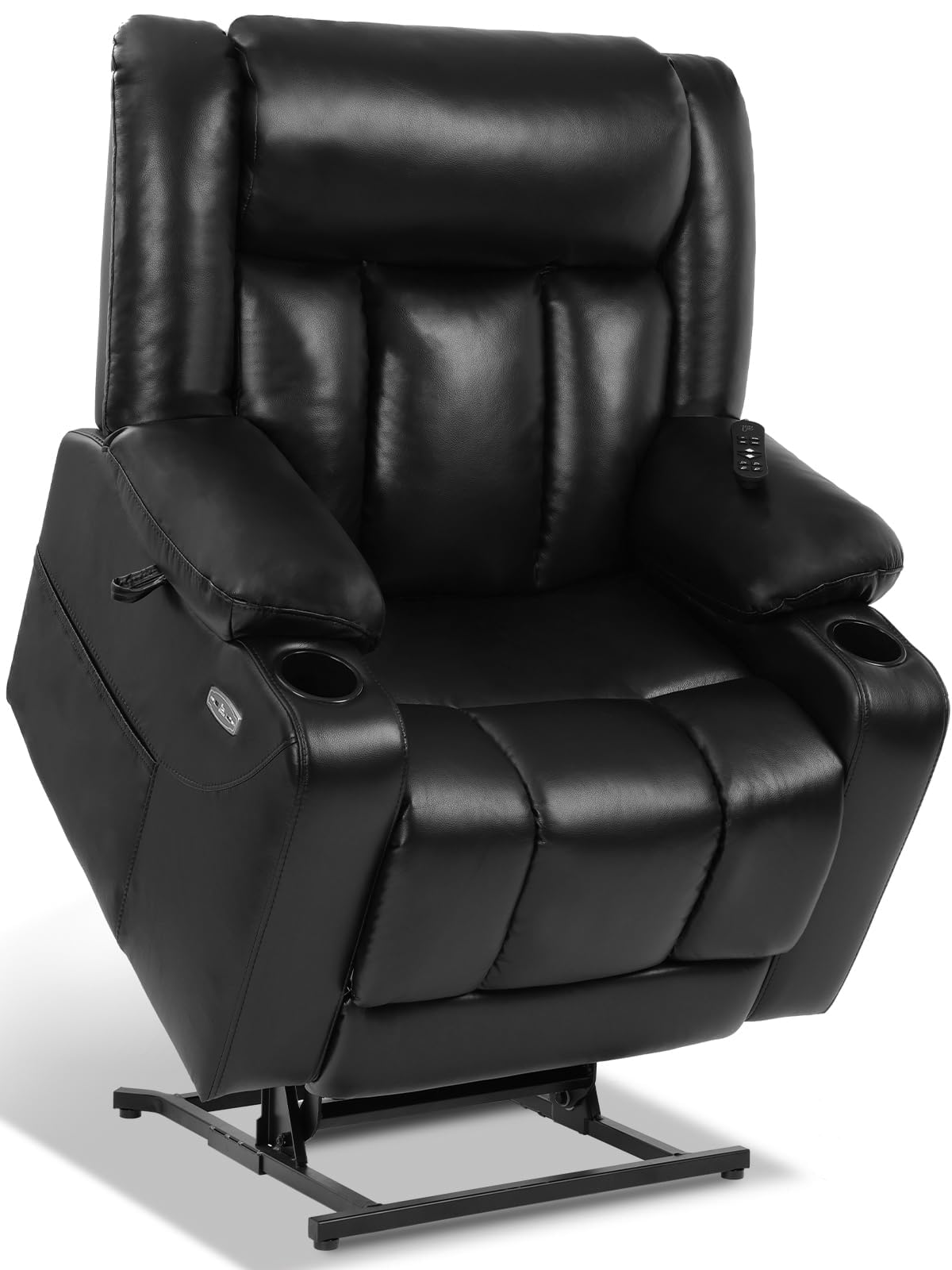EONIX Dual Motor Oversized Power Lift Recliner Chair for Elderly, 400lbs Heavy Duty Faux Leather Recliner with Massage and Heat, Lay Flat Big and Tall Lift Chair with Cup Holders, Black EONIX
