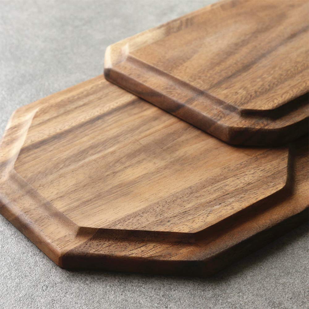 Set of 2 Acacia Wooden Serving Tray Vegetable Fruit Platter Decor Wood Trays Square Dessert Plates Food Dish Serving Platters Cheese Board Party Trays Charger Plate Wooden Charcuterie Boards  - WoodArtSupply