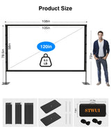 Outdoor-Projector-Screen-with-Stand - 120 inch Portable Projector Screen Indoor Outdoor Projector Screen 16:9 4K HD Lightweight Movie Screen with Carry Bag for Backyard Movie Night STWUI