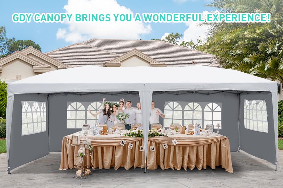 GDY 10x20 ft Instant Pop up Canopy, Party Tent Folding Heavy Duty Gazebos with Removable Sidewalls and Wheeled Bag. GDY