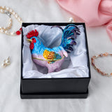 FJ FENGZHIJIE Chicken Trinket Box with Golden Crystal Enamel Design, Elegant Home Decor & Unique Gift for Animal Lovers, Farmhouse Style, or Seasonal Décor FJ FENGZHIJIE