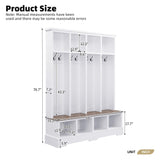 Merax 59" W Hall Tree,Farmhouse Entryway Storage and Wood Coat Rack, Entryway Furniture with 8 Hooks, Hall Tree with Bench and Shoe Storage, Rustic White Merax